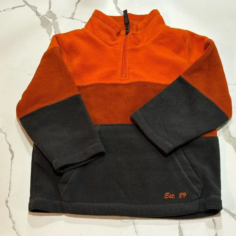 The Children's Place Boys Orange Pullover Fleece Stripe 1/4 Zip Sweatshirt 3T